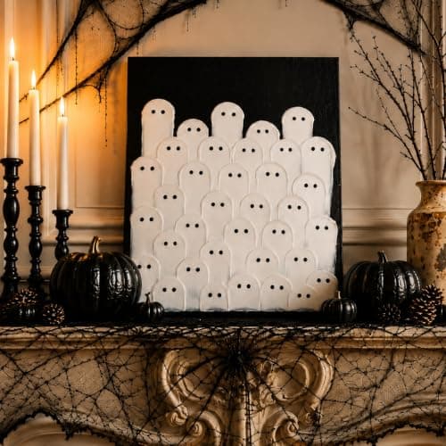 Kindlivery Halloween Decorations, Ghost Wall Art Hand Painted Painting, Unframed Spooky Ghost Artwork, Wall or Tabletop Display, Indoor Decor, For Home Mantel Shelf - Image 1
