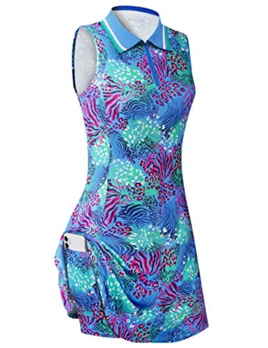 FREEYE Womens Workout Athletic Exercise Tennis Golf Dresses with Shorts Pocket, Summer 2023 Trendy Sleeveless T-Shirts Tank Top Knee Length Fashion Dupes Sporty Active-wear Apparel Leopard Large - Image 1