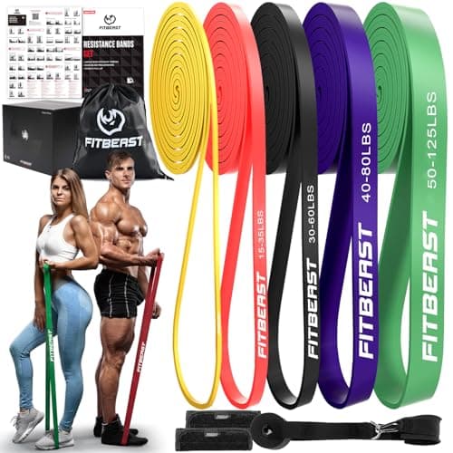 FitBeast Resistance Bands Set, 5 Different Levels, Pull Up Assist Bands for Strength Training, Powerlifting, Muscle Toning, Mobility Exercises, Full-Body Workout (Vibrant 5-125 lbs) - Image 1