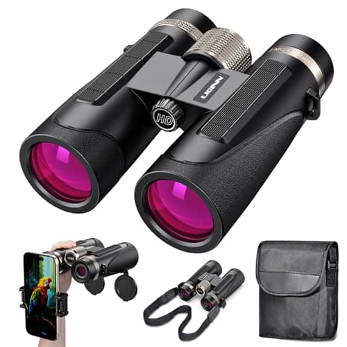 LIGINN 12x42 Binoculars with Phone Adapter for Adults – 42mm Objective Lenses – BaK-4 Prisms – Fully Multi-Coated – Waterproof & Fogproof – Metal Handwheel – Idear for Hunting, Bird watching, and More - Image 1