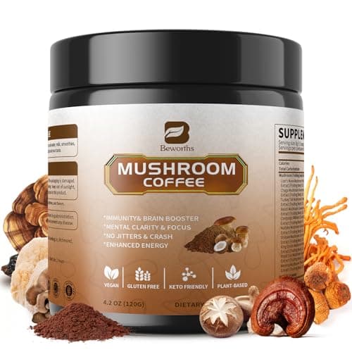 Mushroom Coffee - Lions Mane Mushroom Powder Instant Coffee with Lion's Mane, Reishi, Chaga, Cordyceps, and Turkey Tail - Mushroom Coffe Alternative for Energy, Mental Clarity & Focus, Brain Booster - Image 1