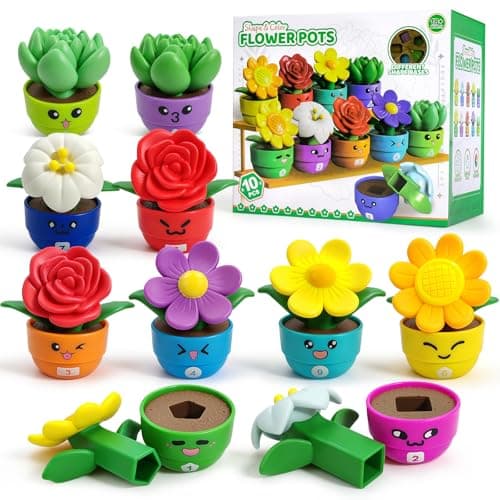 GEERAY Montessori Flower Garden Building Toy, 10 Sets Toddler Shape & Color Matching Game, Fine Motor Skills Preschool Sensory Toys, Educational Gardening Gift for 1-3 Year Old Boys Girls - Image 1