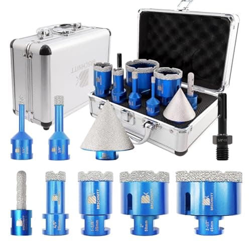 Diamond Core Drill Bit Set for Porcelain Tile Ceramic Marble Granite Drilling,BRSCHNITT 9pcs Vacuum Brazed Diamond Hole Saw with 5/8-11 Thread (1/4" 3/8" 4/5" 1-3/8" 2" 2-1/2") - Image 1