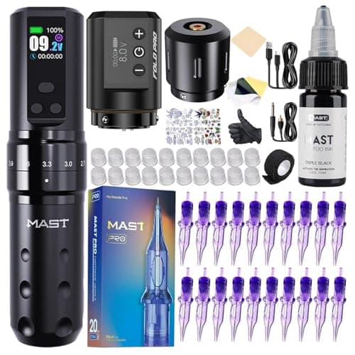 Mast Tattoo Fold2 Pro Cordless Tattoo Gun Kit 2000mAh Battery for Long Runtime & 1500mAh Lightweight Batteries 7 Adjustable Stroke 2.4-4.2mm Mcore-C1 Motor Cartridges Machine - Image 1
