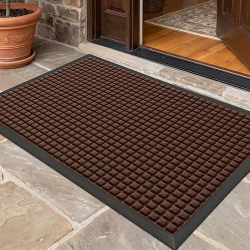 WELDUN Front Door Mat Outside Entrance, Heavy Duty Waterproof Doormat for Indoor/Outdoor, Dirt Trapper with Non-Slip Rubber Backing, Low Profile Easy Clean, Stain & Fade Resistant 29.5"x17", Brown - Image 1