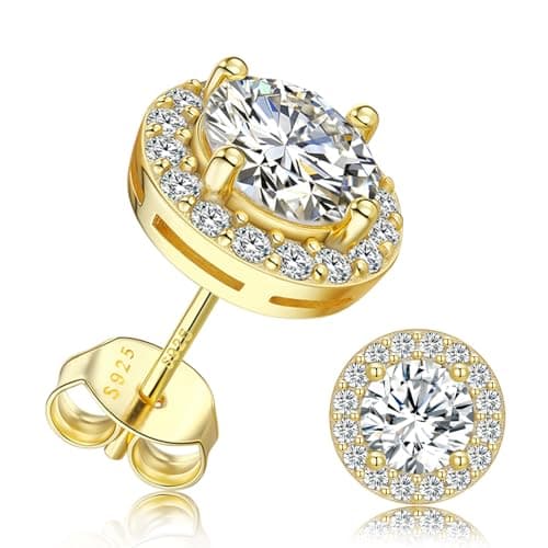 Lyniuoy Moissanite Studss For Women Men Sparkle Cubic Zirconia 14K Gold Plated 925 Sterling Silver Hypoallergenic Flat Back Stud Gifts For Women Wife Girlfriend 6.5mm 1.0ct X2 - Image 1