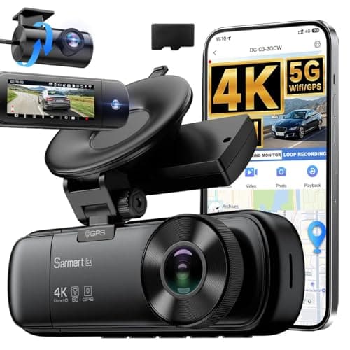 SARMERT 4K 3 Channel Dash Cam, Dash Cam Front and Rear C3, Free 64GB Card, 4K+1080P+1080P Dashcam, G-Sensor, WDR, APP, 5G WiFi, Night Vision, 24H Parking Monitor - Image 1