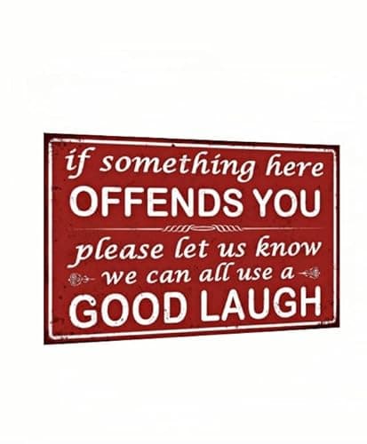 Carastora Funny Sarcastic Sign – "If Something Here Offends You" Vintage Metal Wall Decor for Home, Bar, Garage, Office, or Kitchen – 12" x 8" - Image 1