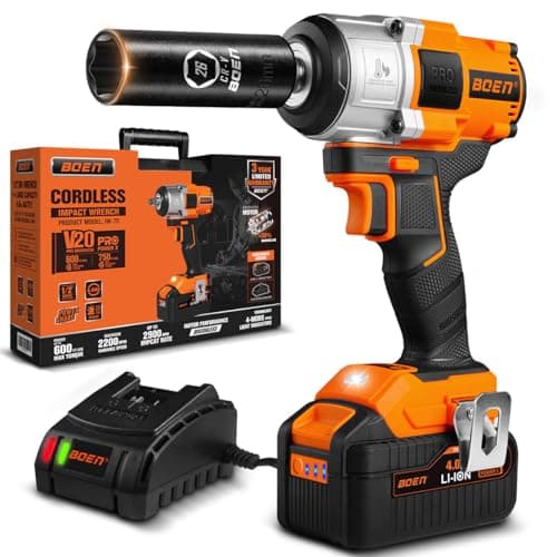 boen Cordless Impact Wrench 1/2 inch, 600FT-LBS(800N.m), Brushless Electric Impact Wrench, 2200RPM High Torque Impact Gun for Car Home, Includes 4.0Ah Battery×1, Charger, IW-75 - Image 1
