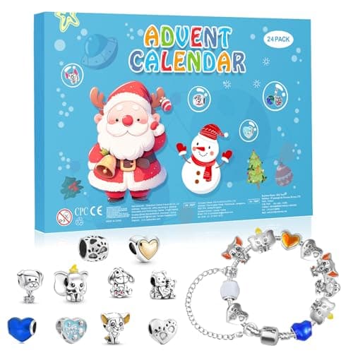 Advent Calendar 2026 for Kids, Christmas DIY Cartoon Charms Bracelet Countdown to Christmas with 2 Bracelets and 22 Unique Charms Jewelry Set for Girls,Teen,Sister