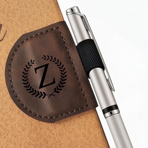 MOTEERLLU Magnetic Bookmark with Pen Holder, Initial Personalized Leather Magnetic Book Mark, Custom Bookmarks for Women & Men, Ideal Gift for Book Lovers - Image 1