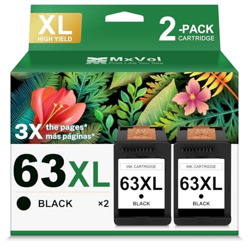 MxVol 63XL Ink Cartridge Replacement for HP Ink 63 XL HP63 2-Pack Black