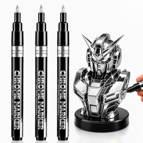 HOTU Silver Chrome Paint Markers, 3 Pack Liquid Mirror Chrome Paint Pens, 0.7mm Extra Fine Metallic Markers for Metal, Plastic, Models, Jewelry, Wheel Touch Up, Smooth Surfaces - Image 1