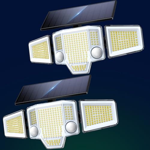 TuyLuxe 2026 Motion Sensor Solar Lights Outdoor Waterproof, 4000LM Solar Flood Lights with Dual PIR & Curved 300° Wide Beam, Larger 3500mAh Adjustable Solar Security Spot Lights for Yard-2Pack Black