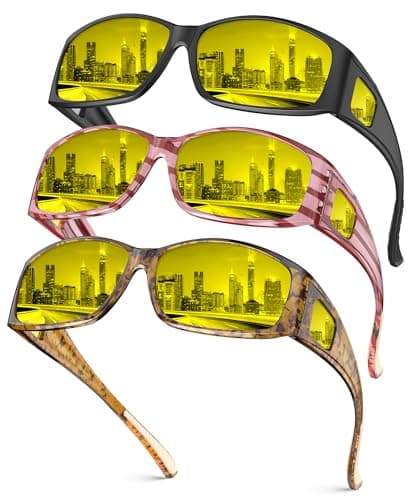 QALLY Night Vision Glasses, Fit Over Glasses Wrap Around HD Night Driving Anti Glare Glasses for Women Men - Image 1
