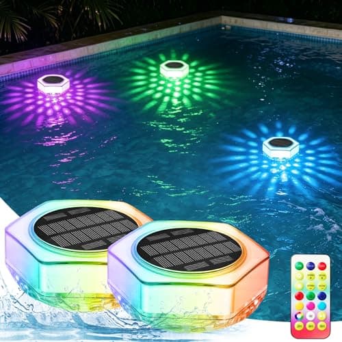 Glendan Solar Pool Lights 2 Pack, RGB Changing Floating Pool Lights with 10m Remote Control, 4 Dimming, 13 Lighting, Timing Mode, IP68 Waterproof for Inground/Above Ground Pool, Party Decoration - Image 1