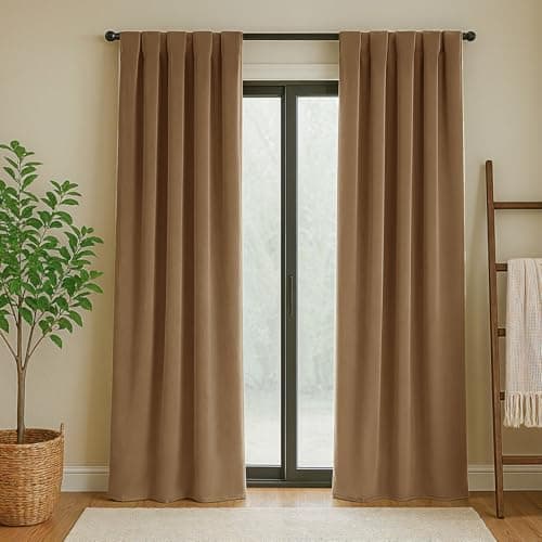 Uqocnh Velvet Curtains 90 Inches Long, Thermal Insulated Gold Brown Blackout Curtains for Living Room Bedroom Curtain Set Rod Pocket Back Tab Room Darkening Drapes, 2 Panel Gold - Image 1