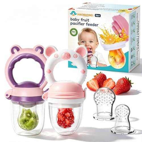Baby Solids/Frozen Fruit Feeder Pacifier, Infant Teether Toy 4M+, BPA-Free Silicone Pouch & Nipple, Safely Introduce Solids, Teething Relief, 2-Pack - Image 1