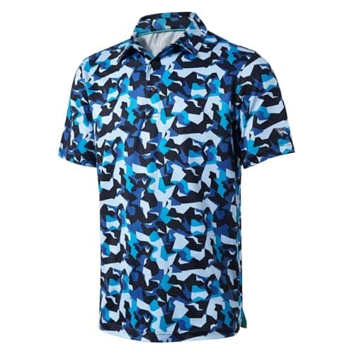 Golf Shirts for Men Dry Fit Short Sleeve Print Performance Moisture Wicking Polo Shirt Blue Camo - Image 1
