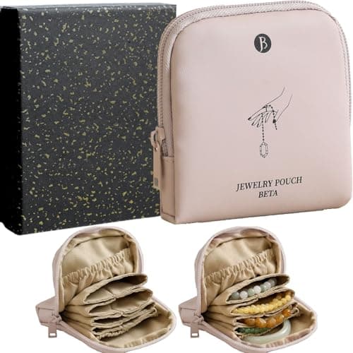tianzong Small Travel Jewelry Case, Gift for Women, Tangle-Free Jewelry Pouch Bag with Gift Box, Waterproof PU Jewelry Organizer for Valuables (Pink, Single Zipper) - Image 1