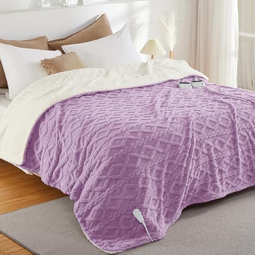 CAROMIO Electric Blanket Queen Size Dual Control - Thick Tufted Sherpa Heated Blanket with 10 Heating Levels and 10 Time Settings, ETL Certified Fast Heating Blanket Queen Size 84"×90", Purple - Image 1