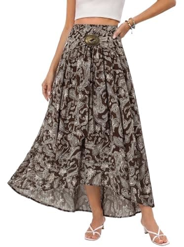 Scarlet Darkness Boho Floral Maxi Skirt Women Summer Western Flowy High Waisted Skirts Brown XL - Image 1
