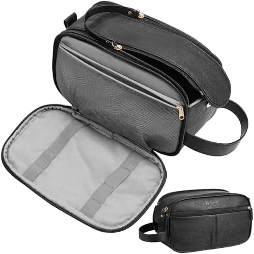 Celvetch PU Leather Toiletry Bag for Men, Water Resistant Travel Toiletry Organizer for grooming, Shaving Bag for Toiletries Accessories, Bathroom Essentials - Black - Image 1