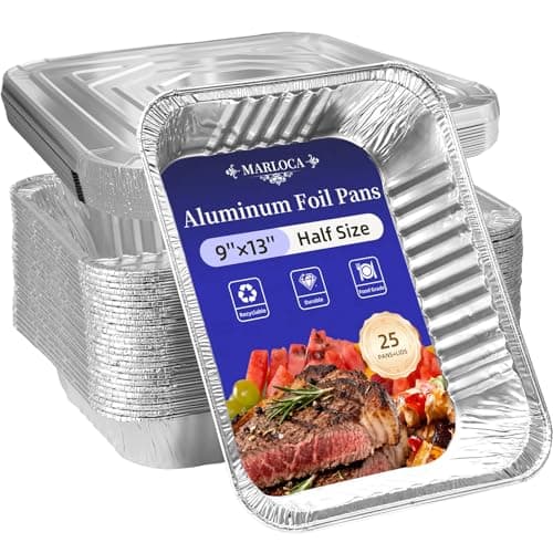MARLOCA 9x13 Aluminum Foil Pans with Lids (25 Pack) - Half Size Disposable Baking Pans, Takeout Container, Leak-Proof Aluminum Trays for Cooking, Baking, Meal Prep, Storage - Oven, Freezer, Grill Safe - Image 1