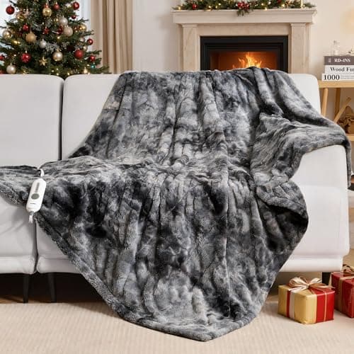 WOOMER Heated Blanket Throw 50" x 60", Electric Blanket Throw with 4 Heating Levels & 4H Auto Off, ETL Certified, Marble Grey Double-Sided Faux Fur, Over-Heat Protect, Machine Washable - Image 1