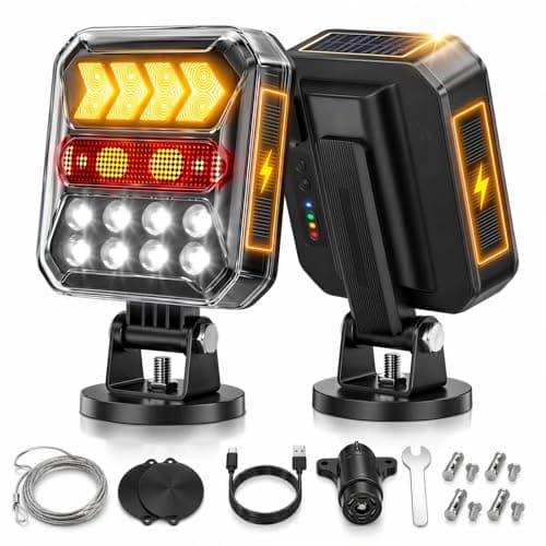 Solar Wireless Trailer Lights - Turn/Brake/Tail/Reverse Modes, Magnetic Towing Lights with Reflectors, 100FT 2.4GHz, USB-C Rechargeable, IPX6 Waterproof for Truck, Boat, RV - Image 1