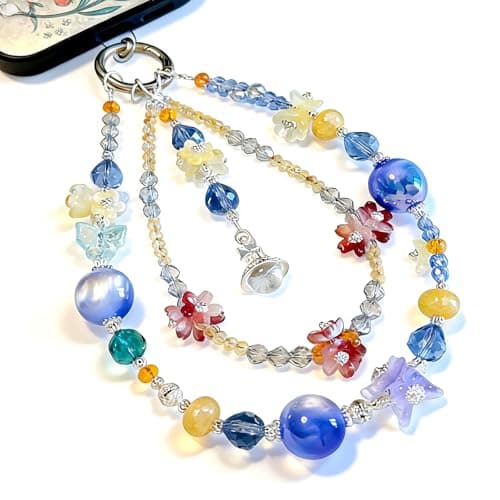 TIANTAIYUE Crystal Glass Phone Charm Wrist Strap, Universal Beaded Lanyard for All Cell Phones, Detachable 360° Metal Clip Anti-Lost Chain for Case Key Camera, Aesthetic Gift - Image 1