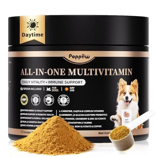POPPAW Dog Vitamins and Supplements for Daily Energy, Immune, Antioxidants, Gut, Skin & Coat, Dog Multivitamin Powder for Homemade Food with L-Carnitine, Taurine, Probiotics - Beef Flavor, 75 Scoops - Image 1