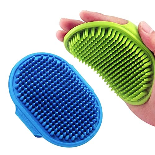 Dog Grooming Brush, Lilpep Pet Shampoo Bath Brush Soothing Massage Rubber Comb with Adjustable Ring Handle for Long Short Haired Dogs and Cats (Blue+Green, pack of 2) - Image 1