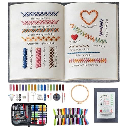 Embroidery Stitch Book Kit for Adults & DIY Craft Enthusiasts, Portable Embroidery Kit for Beginners, Includes Guide to 106 Patterns with Tools & Tutorials and 86-Piece Sewing Tool Set (1 Kit) - Image 1