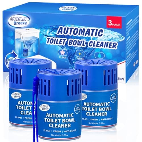 OceanBreezy Automatic Toilet Bowl Cleaner Bottles, 3 Pack In-Tank Toilet Cleaner for Stain Build-Up Prevention, Blue Long-Lasting Toilet Tank Cleaner, Septic Safe, Fresh Scent, Up to 3 Months Each