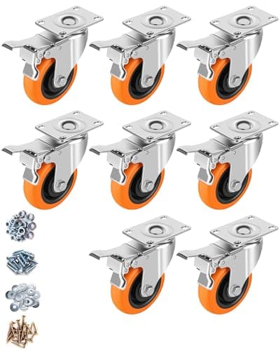 ASRINIEY Caster Wheels, 4" Casters Set of 8 Heavy Duty - Dual Pedal Locking Casters with ON/Off Tabs (Easier to Operate), Swivel Plate Caster, No Marks Castor Wheels for Carts Furniture and Workbench