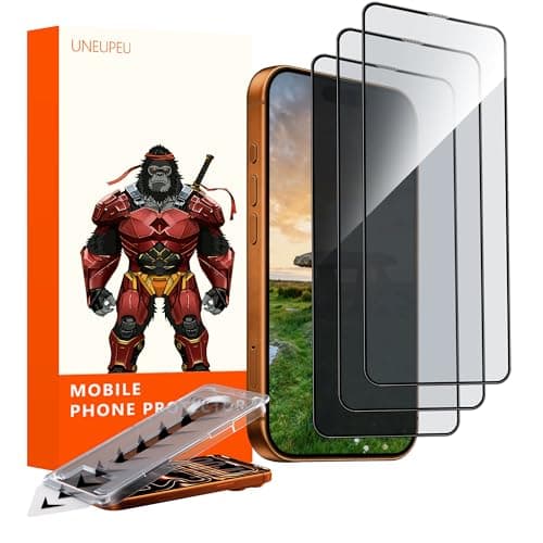 UNEUPEU 3 Pack Privacy Phone Screen Protector of 4-Way-360° Anti-Spy Tempered Glass, Unbreak Military Grade Drop Protection, 3D Curved Edge Full Coverage, Sensitive, Anti-Fingerprint, Bubble Free with Easy Install Toolkit For iPhone 16/15 - Image 1