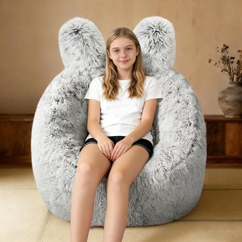 Aodenge Fluffy Bean Bag Chair for Kids, with Plush Faux Fur Cover, 2.5FT Memory Foam Bean Bag Chairs for Teens & Kids, Ultra Soft Sofa for Living Room/Bedroom/Dorm,Grey - Image 1