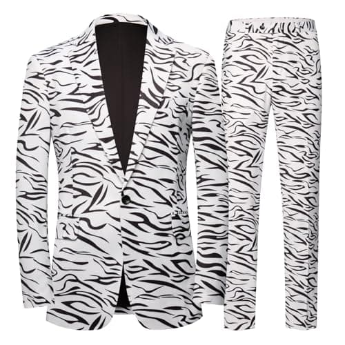 Mens 2 Piece Suit, Floral Notch Lapel, One Button Slim Fit, Dinner Party Jacket Pants Set (US, Alpha, Small, Regular, Regular, White) - Image 1