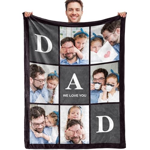 Corissy Personalized Fathers Day Blankets Gifts, Custom Blanket with Picture Text, Customized Flannel Tapestry for Dad Husband Grandpa Boyfriend