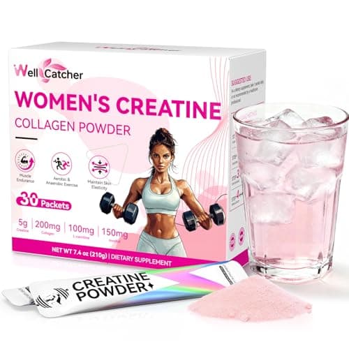 Women‘s Creatine Powder Travel Packets: Creatine Monohydrate Collagen Packs for Pre Workout Muscle Growth & Recovery Skin Elasticity Energy Metabolism with Inositol Beet Root Raspberry Flavor 30 Packs