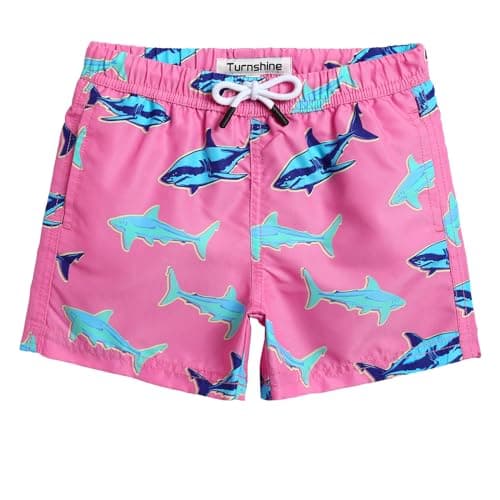Turnshine Boys Swim Trunks Toddler Swim Shorts with Mesh Lining Quick Dry Board Shorts Kids Bathing Suits Swimwear for 2-16T Shark Pink 5-6 Years - Image 1