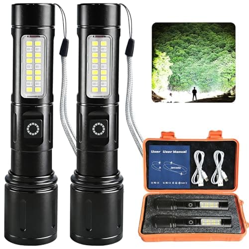Jercoda Rechargeable Flashlight High Lumens,1000 Lumens Flashlights for Home,Outdoor & Camping,IPX4 Waterproof LED Flashlights High Lumens Rechargeable,Zoomable Tactical Flashlights with Sidelight - Image 1