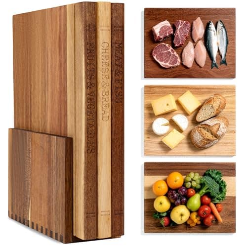 Book Cutting Board Set with Wooden Stand-Wooden Kitchen Cutting Boards That Look Like Books for Vegetables Cheese Meat, Chopping Board Gift Set for Home Cooks & Kitchen Decor - Image 1