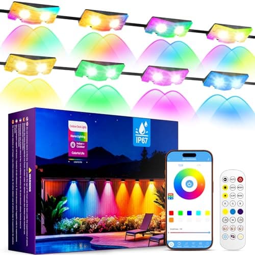 Updated 2026 Outdoor Fence Lights,Smart App&Remote Control 8 Packs Plug-in Color Changing String Lights 50ft with Timer,RGBIC IP67 Waterproof Outdoor Lighting for Deck Backyard Yard Stair Step Railing - Image 1