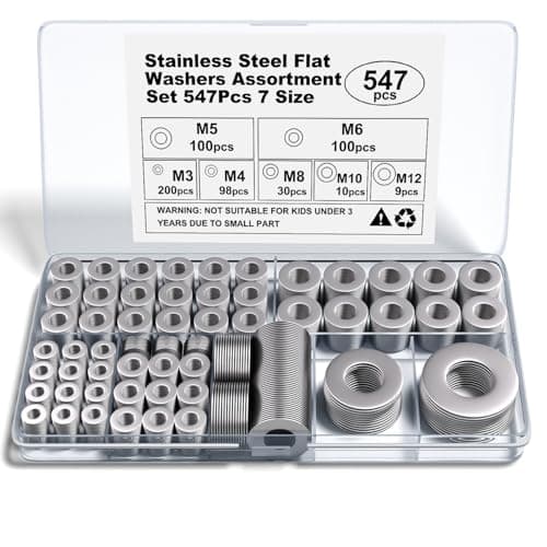 Kviceo Stainless Steel Flat Washers Assortment, 18-8 (304) Stainless Steel, 547-Piece Set (Assorted Metric Sizes M3-M12, 3mm, 4mm, 5mm, 6mm, 8mm, 10mm, 12mm) with Plastic Storage Case - Image 1