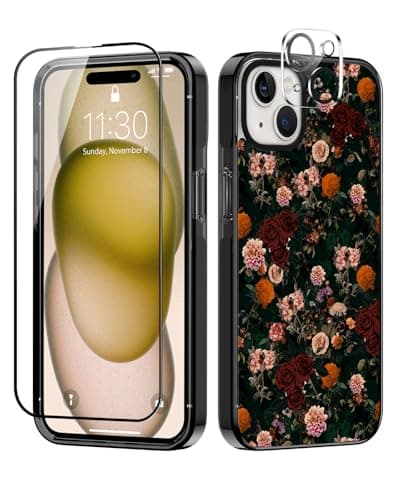 Sholbrak [3 in 1 Designed for iPhone 15 Case Garden Blooming Flowers Shockproof Protective for Women Girls Boy Phone Case Cover 6.1" Screen Protector + Camera Lens Protector【6.6ft Drop Protection】 - Image 1