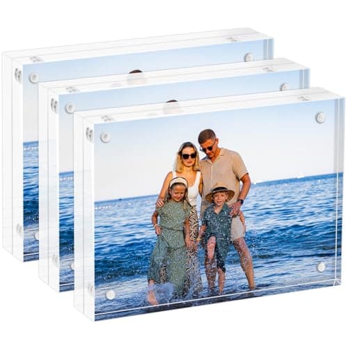 Oubou Acrylic Picture Frames 3 Pack,5X7 Double Sided Magnetic Picture Frames, 10+10mm Thick Block,Clear Freestanding Transparent Acrylic Frames, Gifts for Women Mom Grandma Father Girlfriend Sister - Image 1