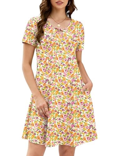 KORSIS Women's Midi Dresses Summer Casual T-Shirt Short Sleeve Criss Cross V Neck Swing Soft Loose Beach Party Vacation midi Soild Dress with Pockets (S-2XL) - Image 1