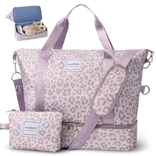 WOOMADA Weekender Bag for Women, Travel Duffel Bags with Shoe Compartment & Wet Pocket, Personal Item Bag for Airlines, Overnight Bag with Toiletry Bag, Sport Gym Tote Bag(brown leopard) - Image 1